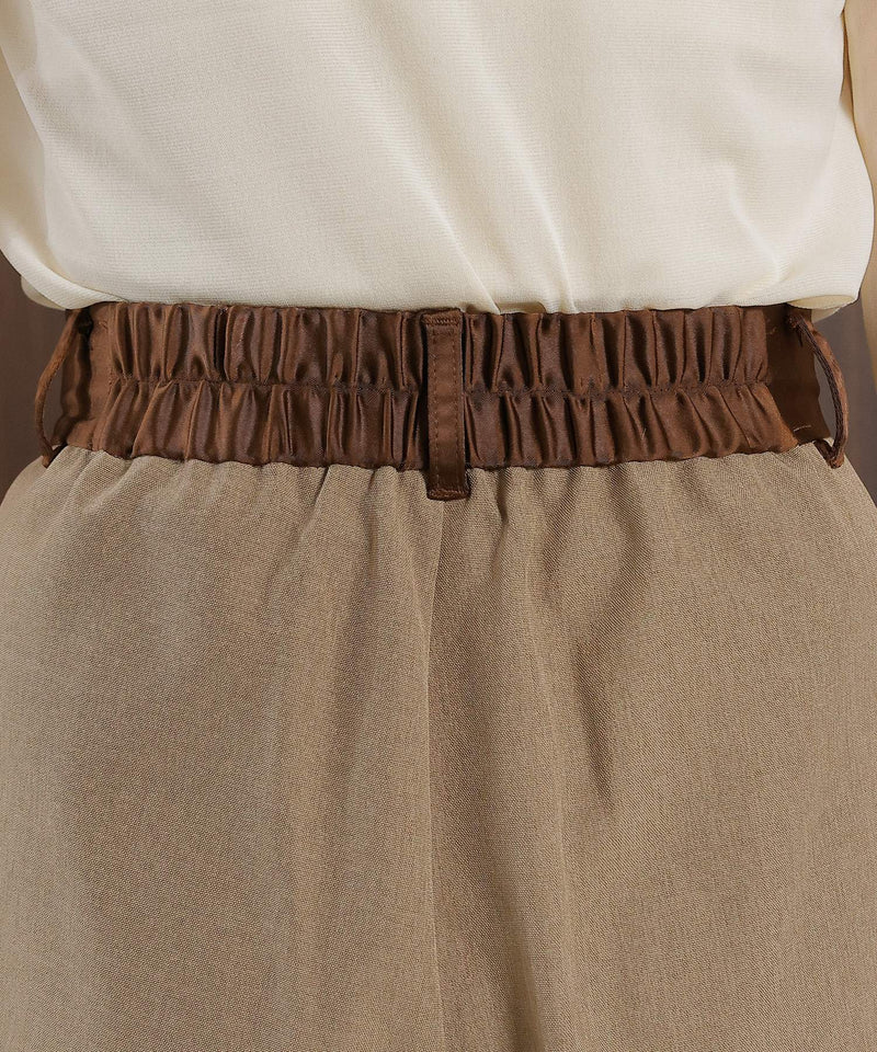 【美シルエットが叶う大人のタックパンツ】ヴィンテージ サテン ベルト タック ワイド パンツ