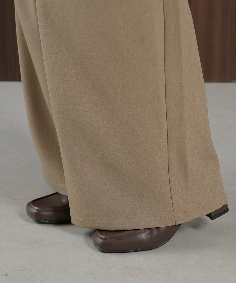 【美シルエットが叶う大人のタックパンツ】ヴィンテージ サテン ベルト タック ワイド パンツ