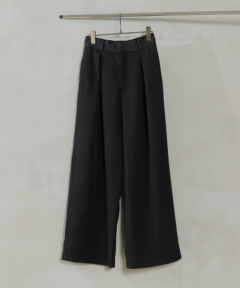 【美シルエットが叶う大人のタックパンツ】ヴィンテージ サテン ベルト タック ワイド パンツ