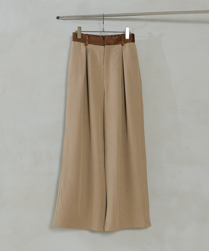 【美シルエットが叶う大人のタックパンツ】ヴィンテージ サテン ベルト タック ワイド パンツ