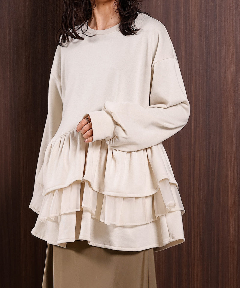 【可愛さとゆるさの絶妙バランス】裏毛 ティアード ペプラム スウェット トップス