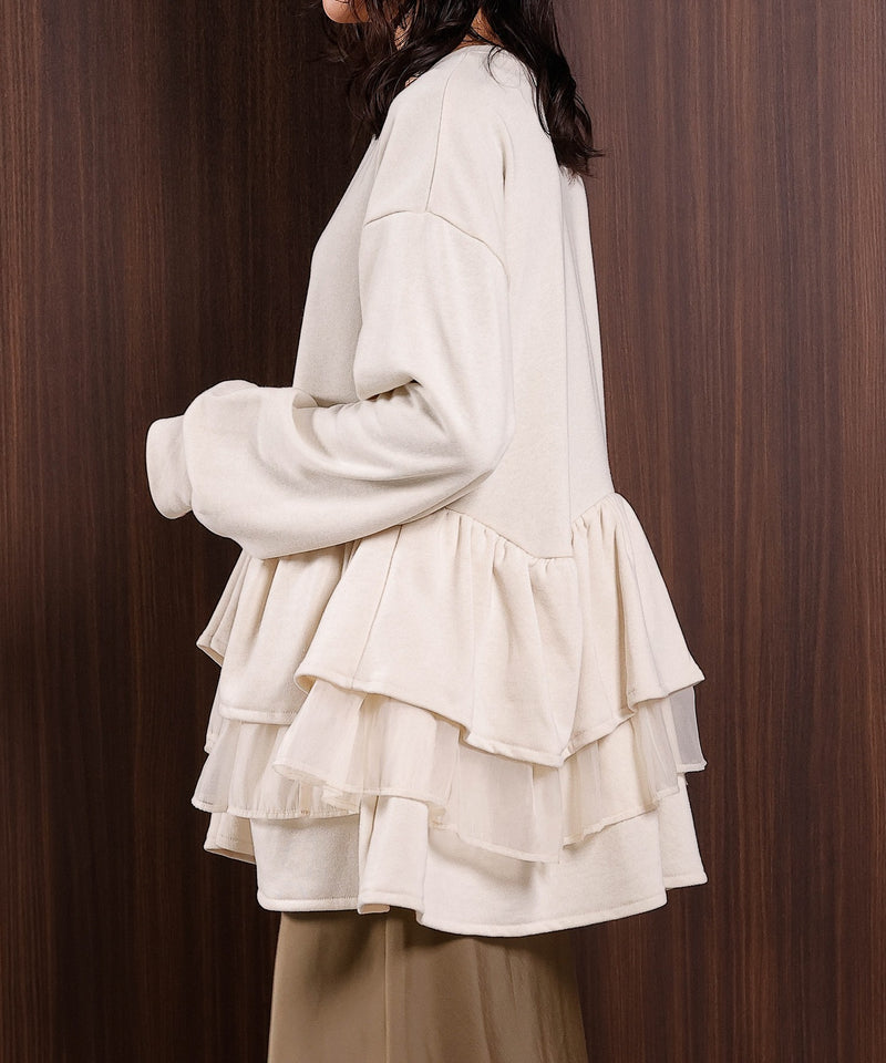 【可愛さとゆるさの絶妙バランス】裏毛 ティアード ペプラム スウェット トップス