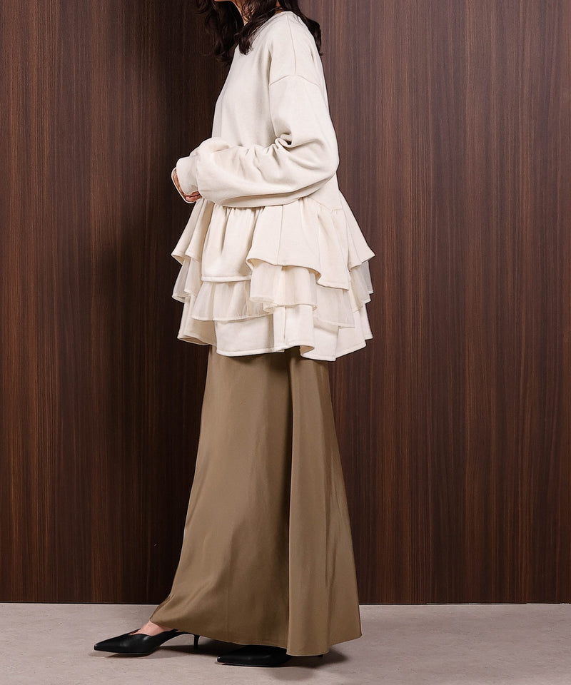 【可愛さとゆるさの絶妙バランス】裏毛 ティアード ペプラム スウェット トップス