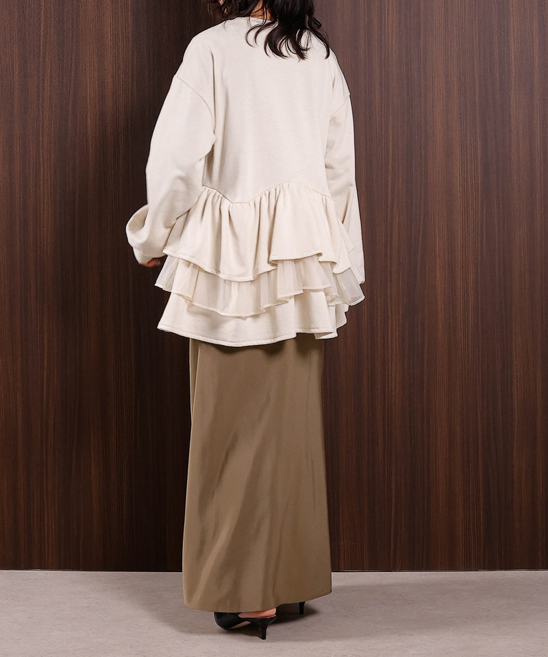 【可愛さとゆるさの絶妙バランス】裏毛 ティアード ペプラム スウェット トップス