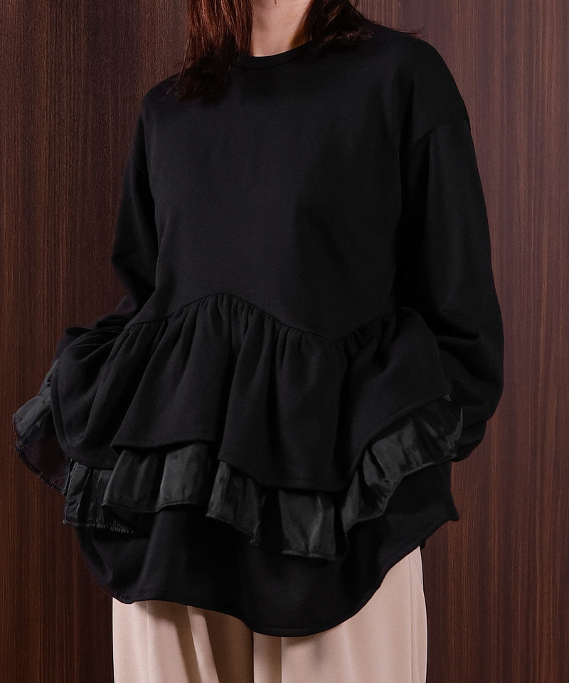 【可愛さとゆるさの絶妙バランス】裏毛 ティアード ペプラム スウェット トップス