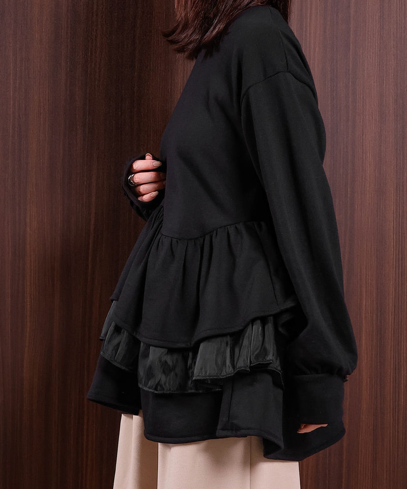 【可愛さとゆるさの絶妙バランス】裏毛 ティアード ペプラム スウェット トップス