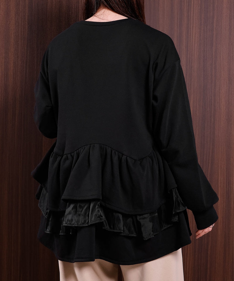 【可愛さとゆるさの絶妙バランス】裏毛 ティアード ペプラム スウェット トップス