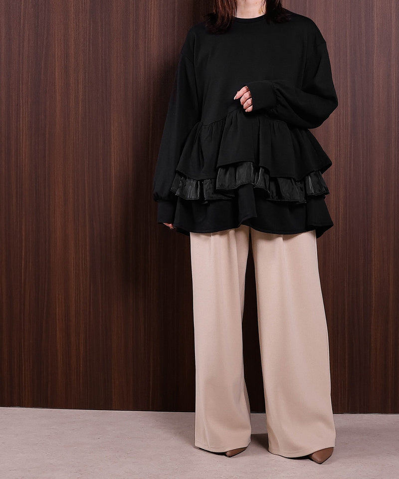 【可愛さとゆるさの絶妙バランス】裏毛 ティアード ペプラム スウェット トップス