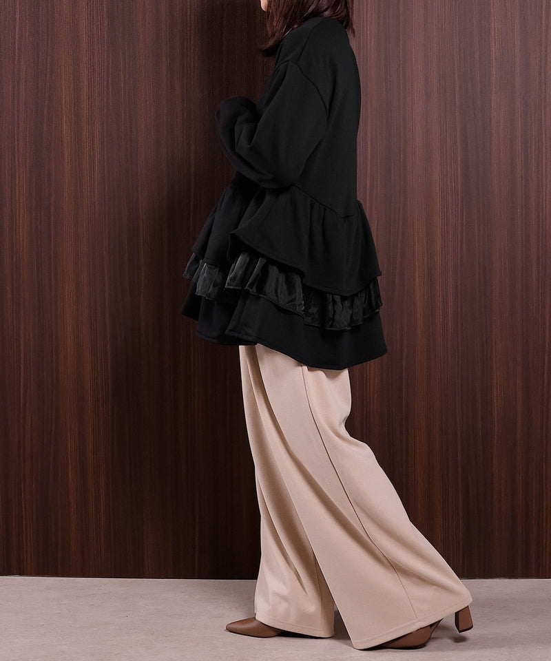 【可愛さとゆるさの絶妙バランス】裏毛 ティアード ペプラム スウェット トップス