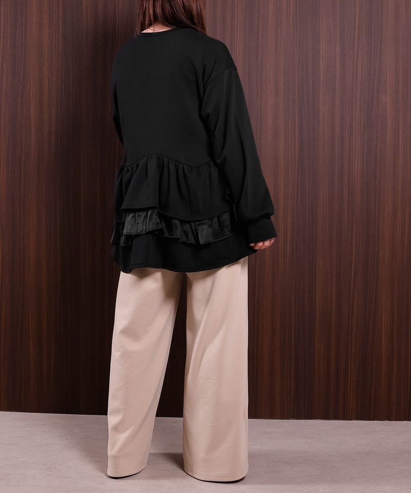 【可愛さとゆるさの絶妙バランス】裏毛 ティアード ペプラム スウェット トップス