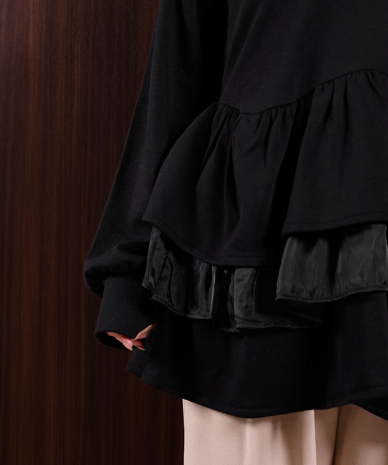 【可愛さとゆるさの絶妙バランス】裏毛 ティアード ペプラム スウェット トップス