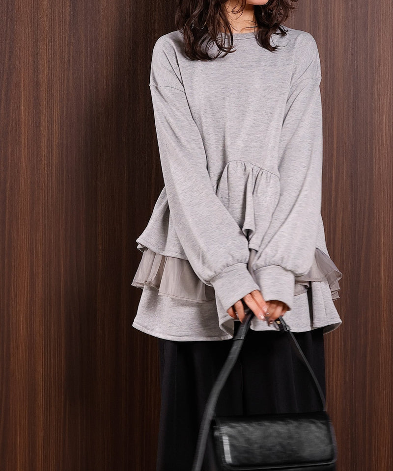 【可愛さとゆるさの絶妙バランス】裏毛 ティアード ペプラム スウェット トップス