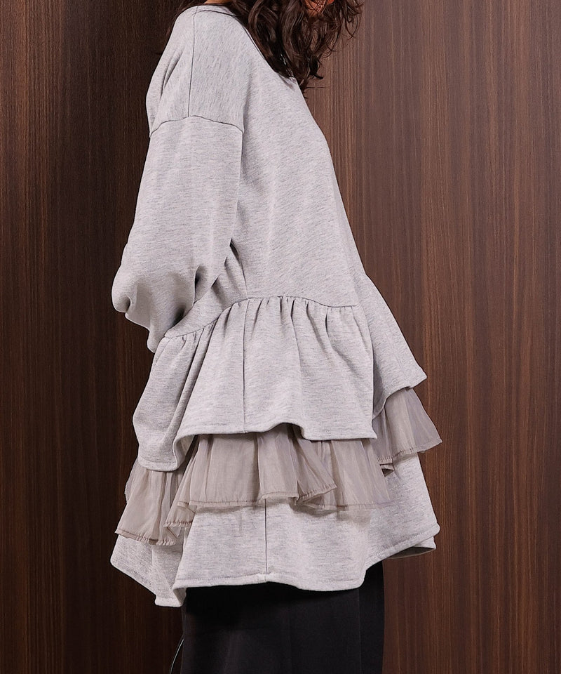 【可愛さとゆるさの絶妙バランス】裏毛 ティアード ペプラム スウェット トップス