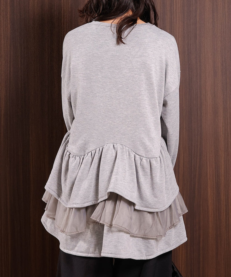 【可愛さとゆるさの絶妙バランス】裏毛 ティアード ペプラム スウェット トップス