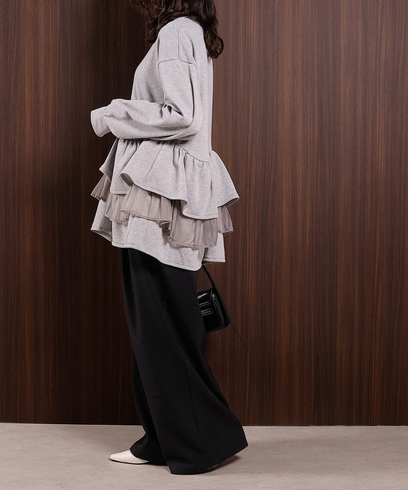 【可愛さとゆるさの絶妙バランス】裏毛 ティアード ペプラム スウェット トップス