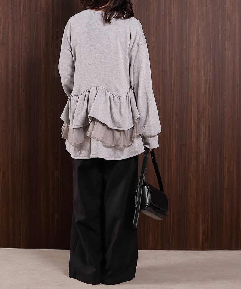 【可愛さとゆるさの絶妙バランス】裏毛 ティアード ペプラム スウェット トップス