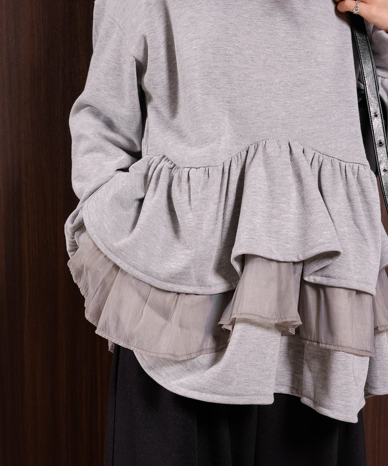 【可愛さとゆるさの絶妙バランス】裏毛 ティアード ペプラム スウェット トップス