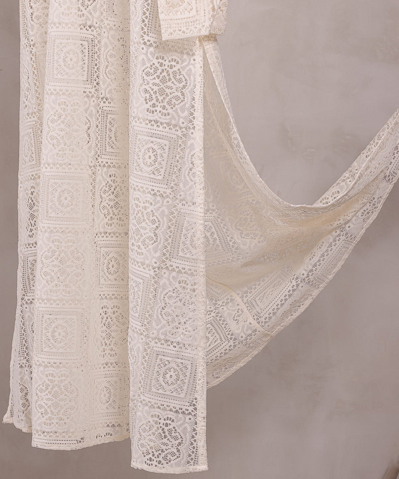 【クロシェ編み風が可愛い】ブロックレース ボリュームスリーブ スリット ワンピース