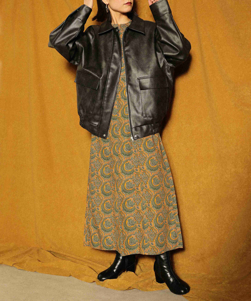 合成皮革 ステンカラー オーバーサイズ ヴィンテージライク ブルゾン