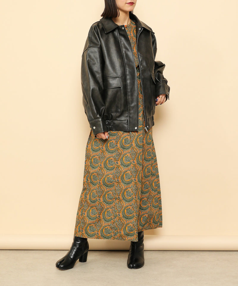 合成皮革 ステンカラー オーバーサイズ ヴィンテージライク ブルゾン