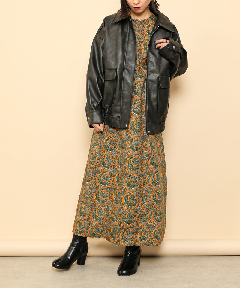 合成皮革 ステンカラー オーバーサイズ ヴィンテージライク ブルゾン