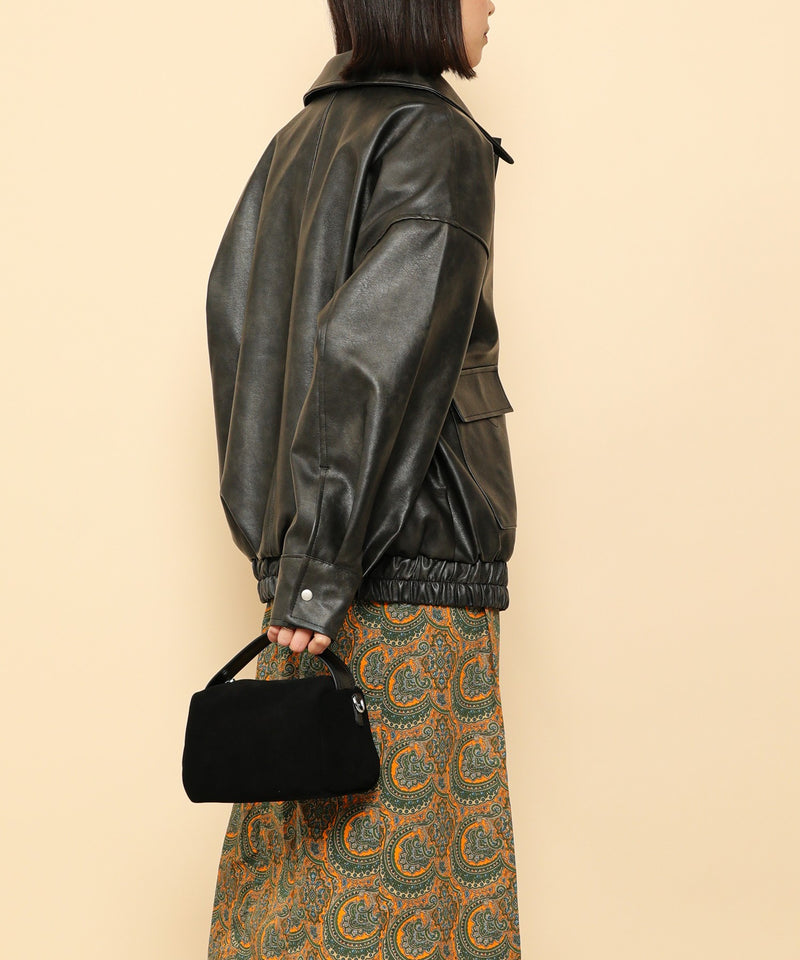 合成皮革 ステンカラー オーバーサイズ ヴィンテージライク ブルゾン