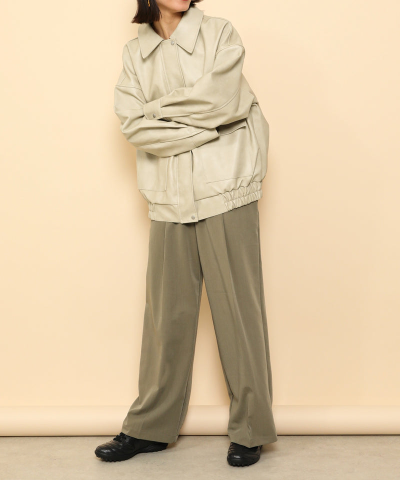 合成皮革 ステンカラー オーバーサイズ ヴィンテージライク ブルゾン