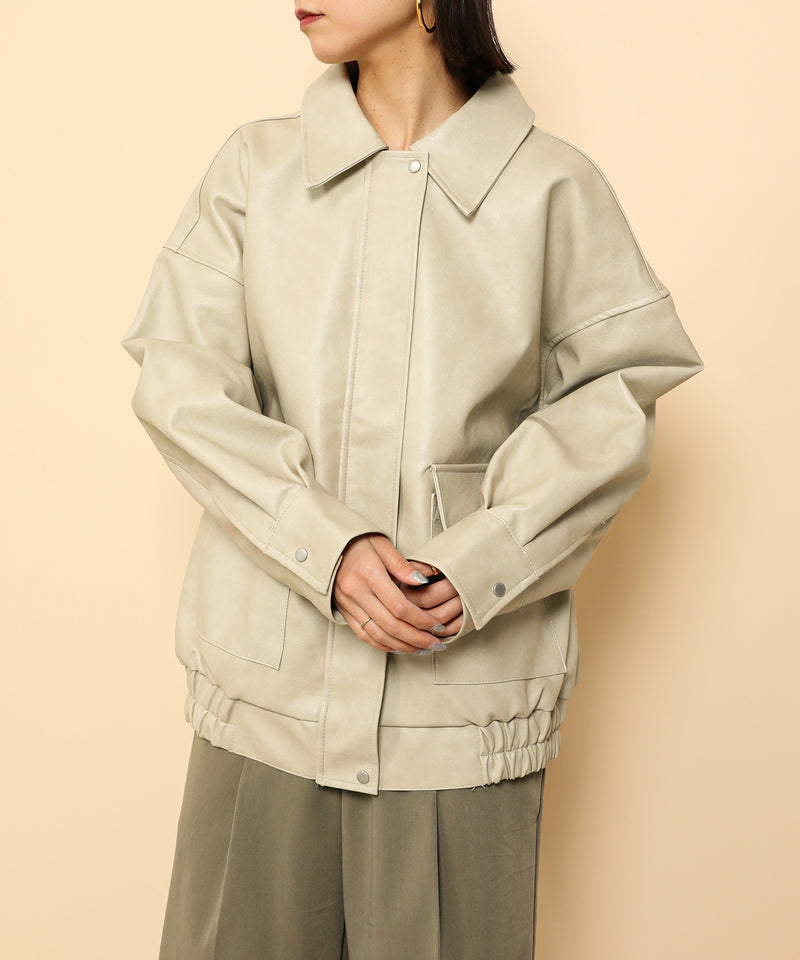 合成皮革 ステンカラー オーバーサイズ ヴィンテージライク ブルゾン