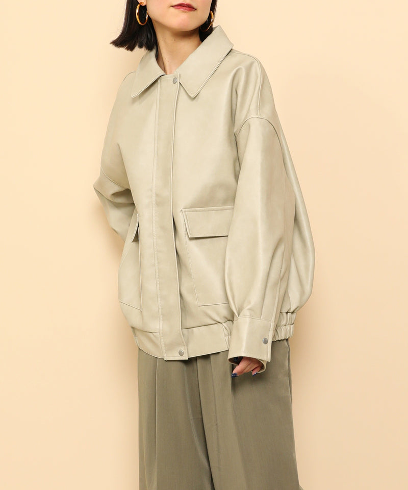 合成皮革 ステンカラー オーバーサイズ ヴィンテージライク ブルゾン