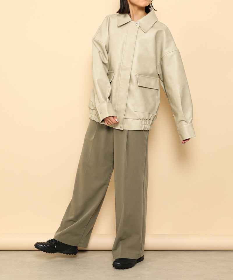 合成皮革 ステンカラー オーバーサイズ ヴィンテージライク ブルゾン