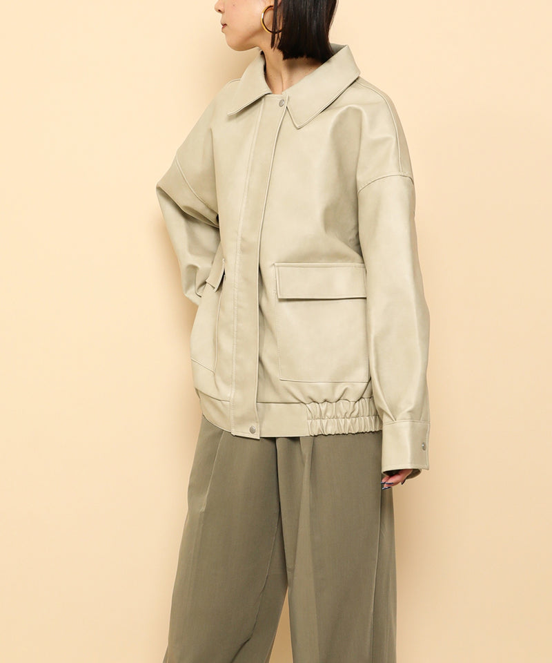 合成皮革 ステンカラー オーバーサイズ ヴィンテージライク ブルゾン