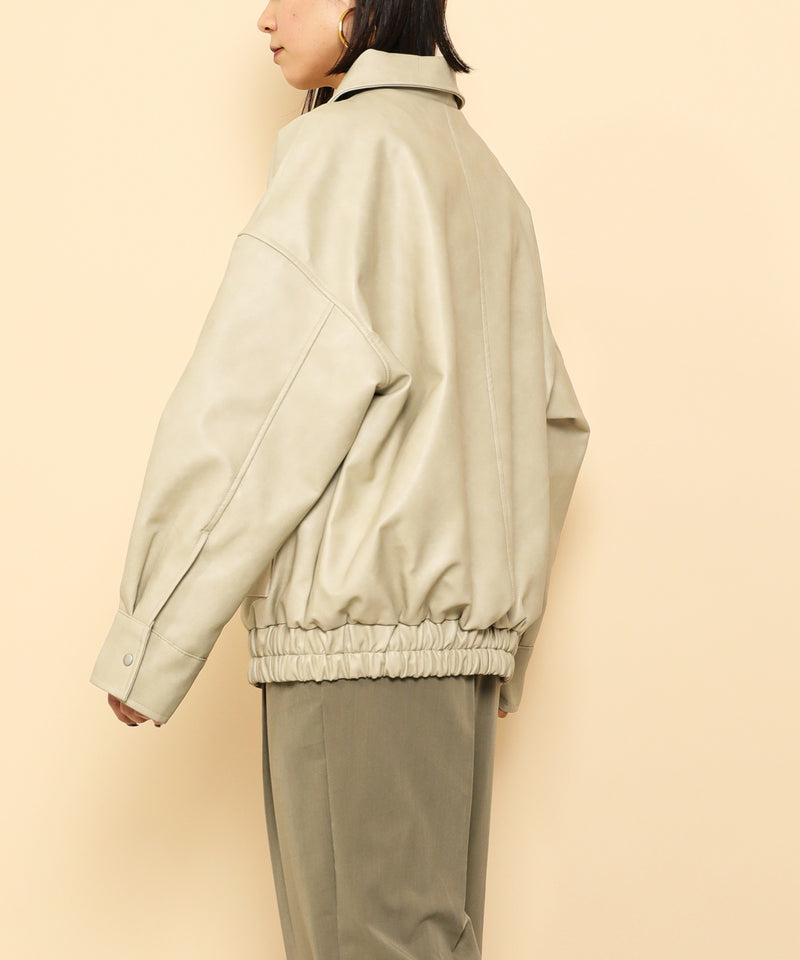 合成皮革 ステンカラー オーバーサイズ ヴィンテージライク ブルゾン