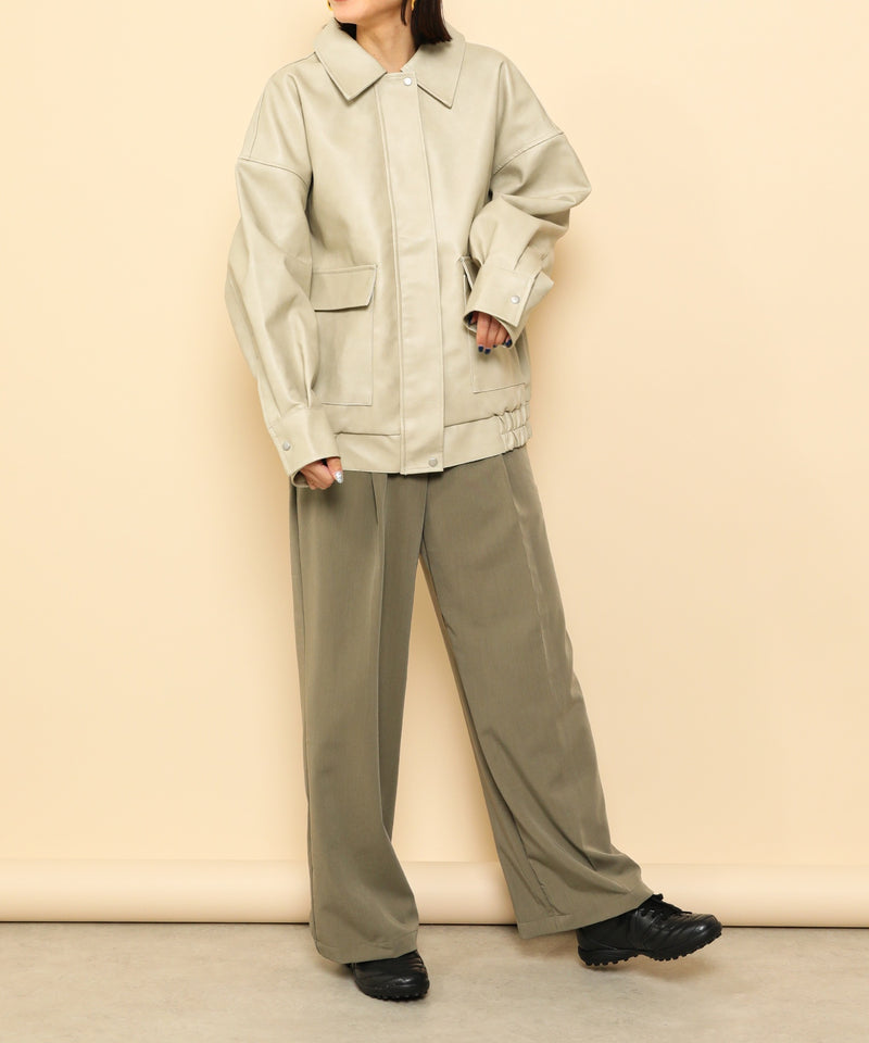 合成皮革 ステンカラー オーバーサイズ ヴィンテージライク ブルゾン