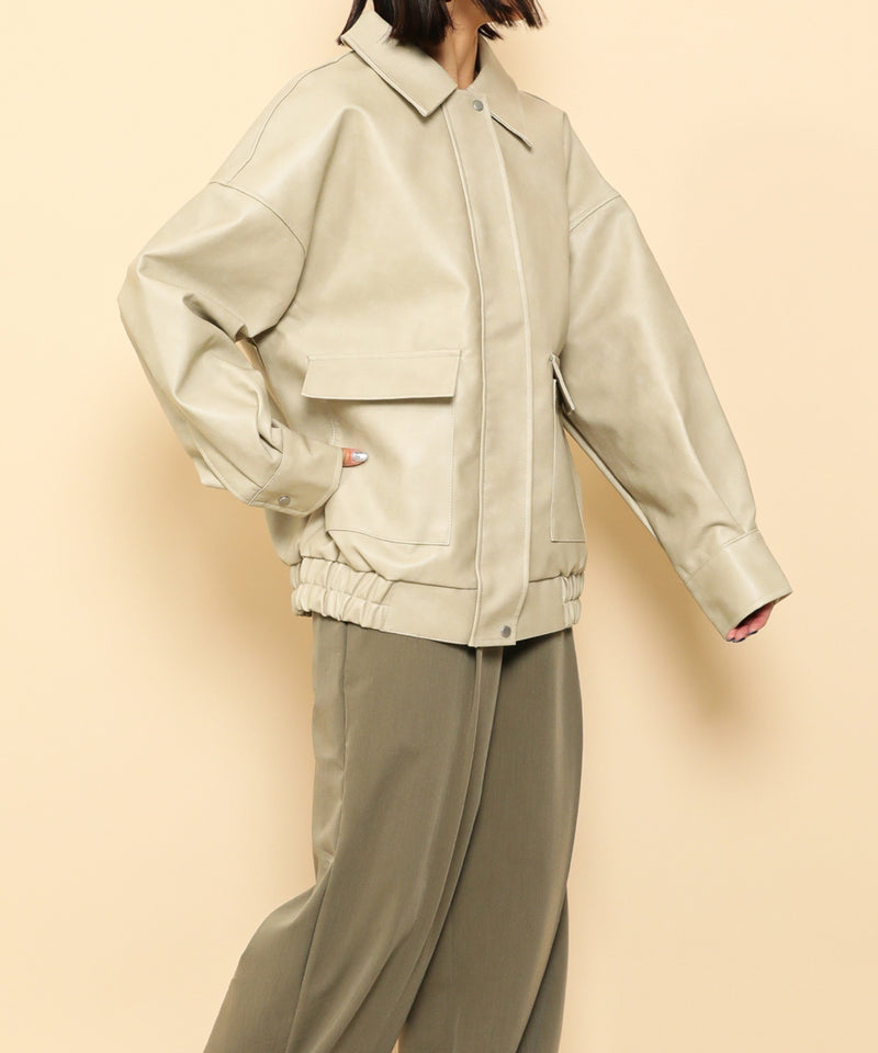 合成皮革 ステンカラー オーバーサイズ ヴィンテージライク ブルゾン