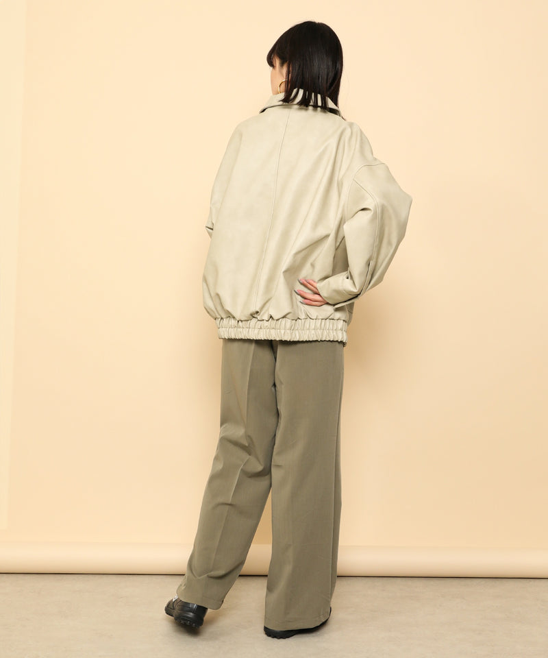 合成皮革 ステンカラー オーバーサイズ ヴィンテージライク ブルゾン