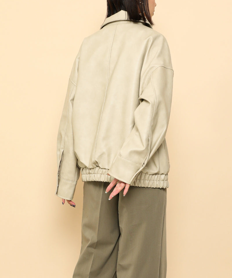 合成皮革 ステンカラー オーバーサイズ ヴィンテージライク ブルゾン