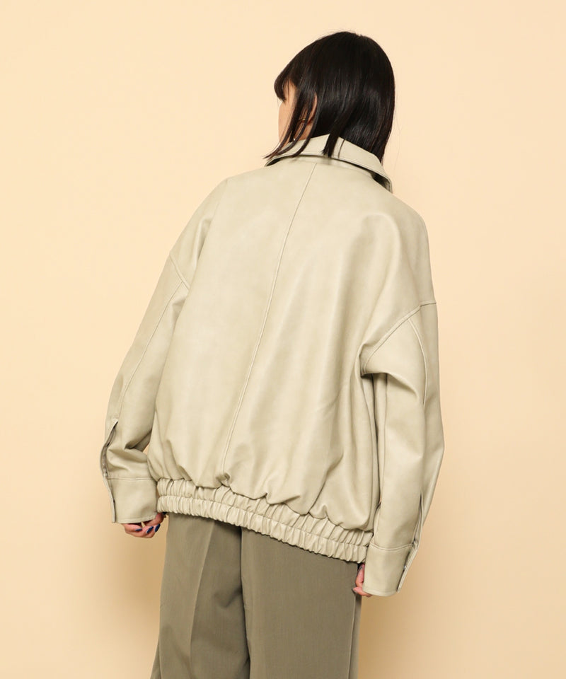 合成皮革 ステンカラー オーバーサイズ ヴィンテージライク ブルゾン