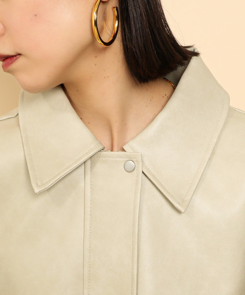 合成皮革 ステンカラー オーバーサイズ ヴィンテージライク ブルゾン