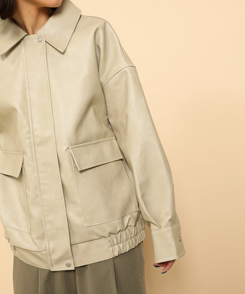 合成皮革 ステンカラー オーバーサイズ ヴィンテージライク ブルゾン