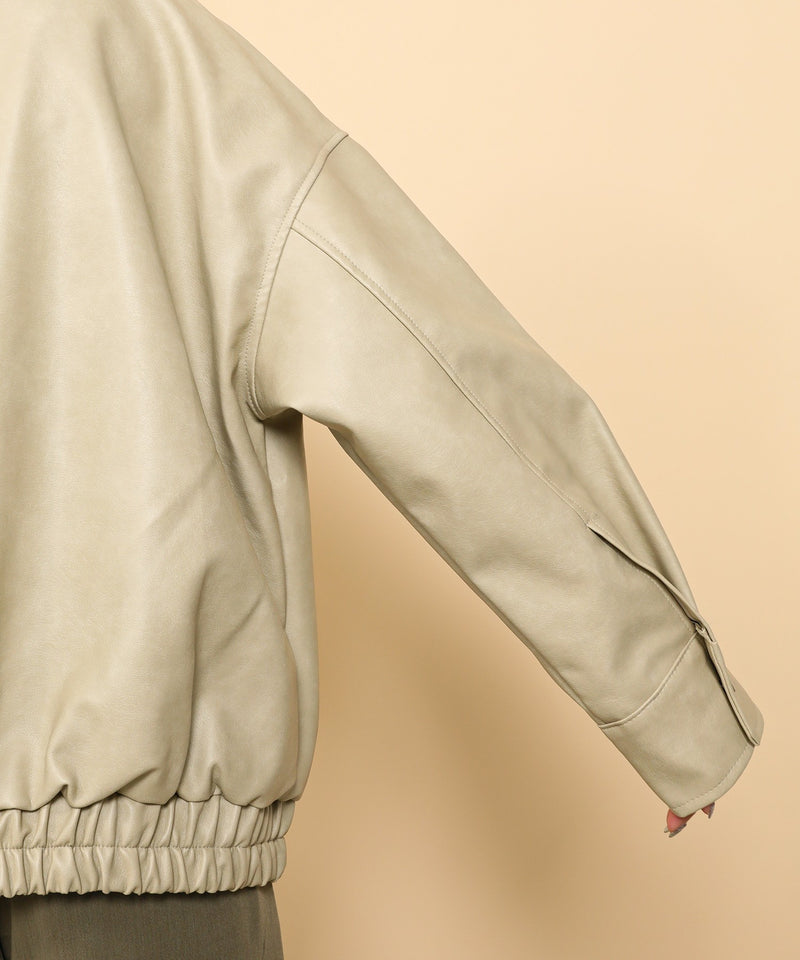 合成皮革 ステンカラー オーバーサイズ ヴィンテージライク ブルゾン