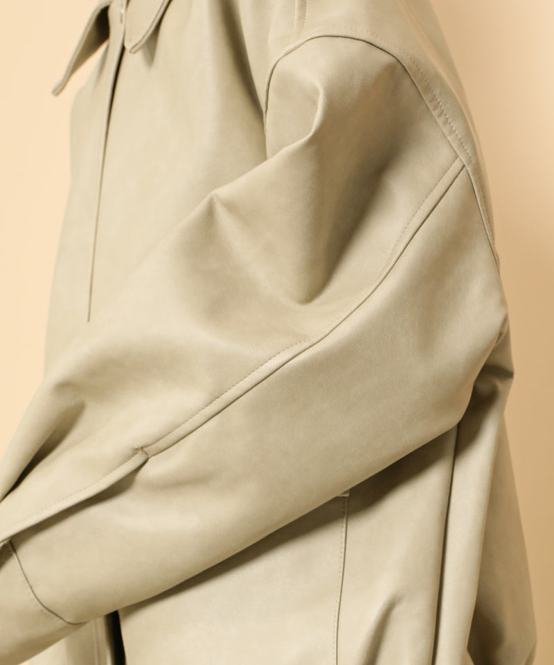 合成皮革 ステンカラー オーバーサイズ ヴィンテージライク ブルゾン