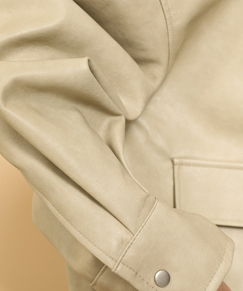 合成皮革 ステンカラー オーバーサイズ ヴィンテージライク ブルゾン