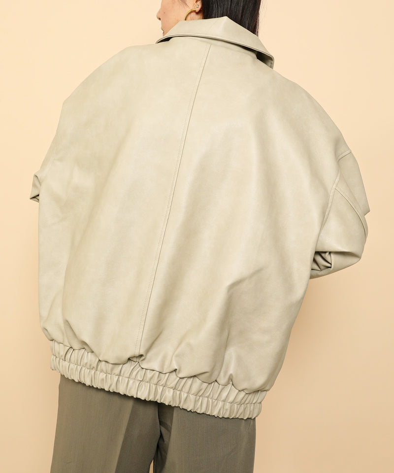 合成皮革 ステンカラー オーバーサイズ ヴィンテージライク ブルゾン