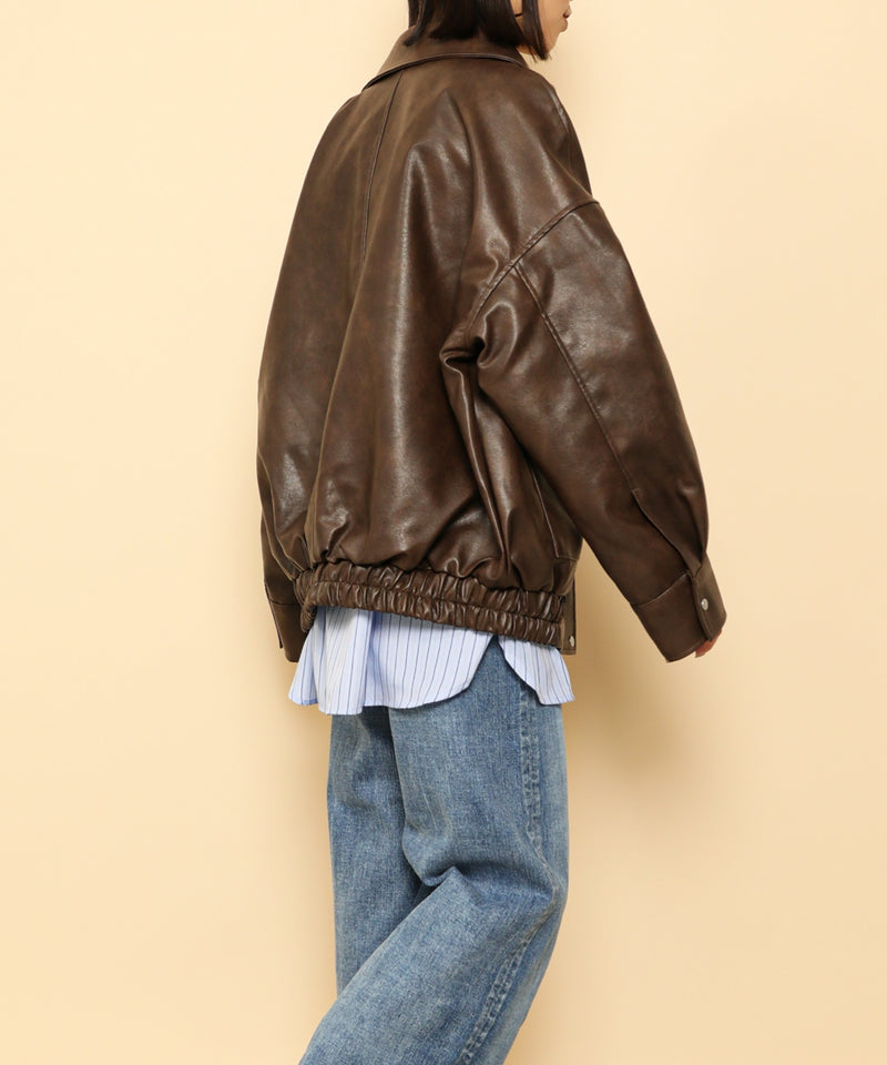 合成皮革 ステンカラー オーバーサイズ ヴィンテージライク ブルゾン
