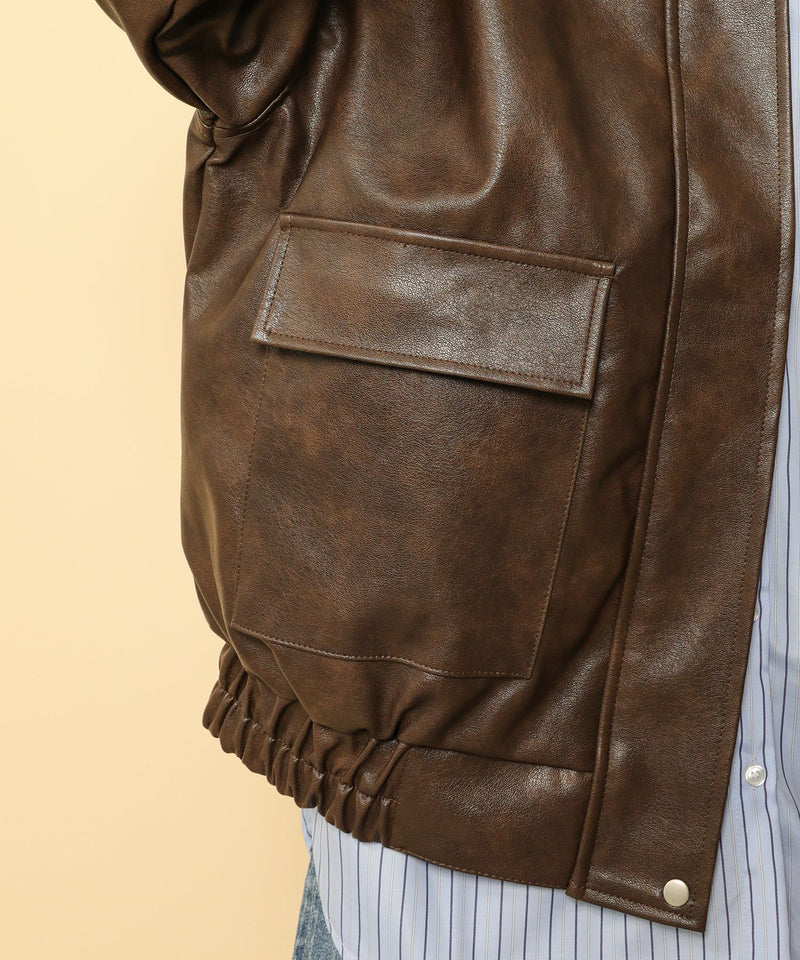 合成皮革 ステンカラー オーバーサイズ ヴィンテージライク ブルゾン