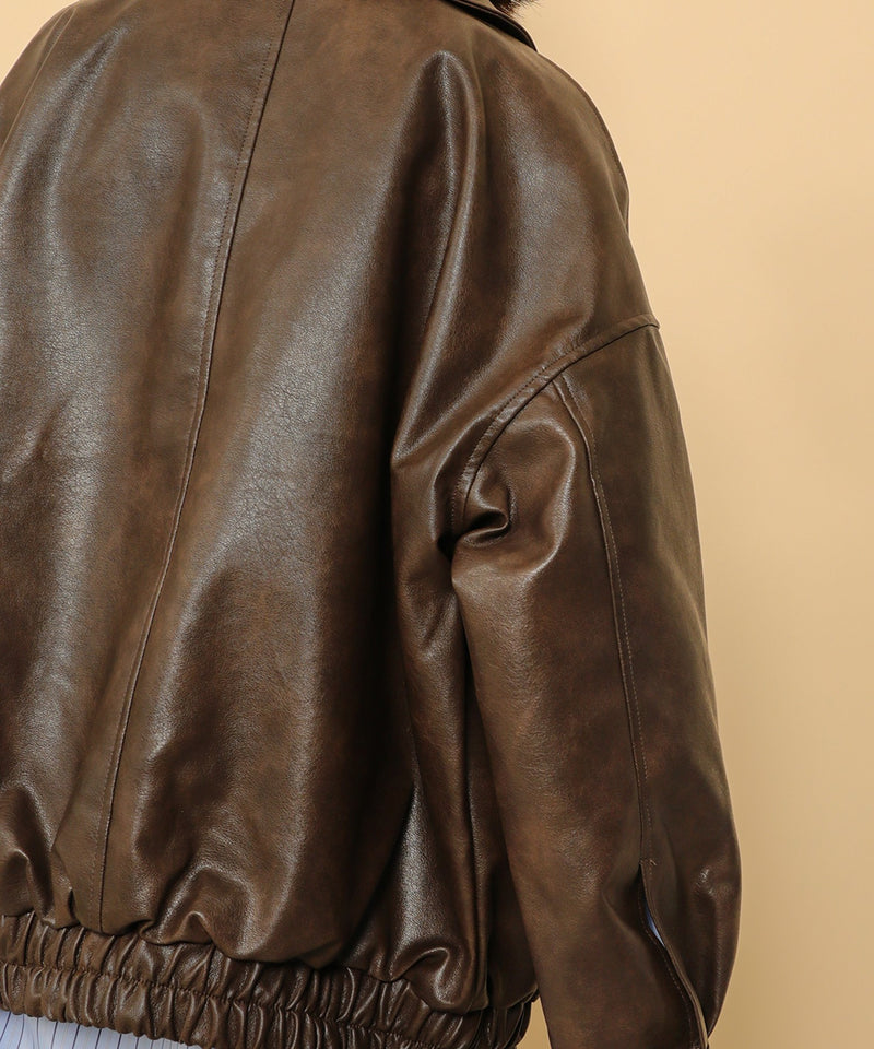 合成皮革 ステンカラー オーバーサイズ ヴィンテージライク ブルゾン