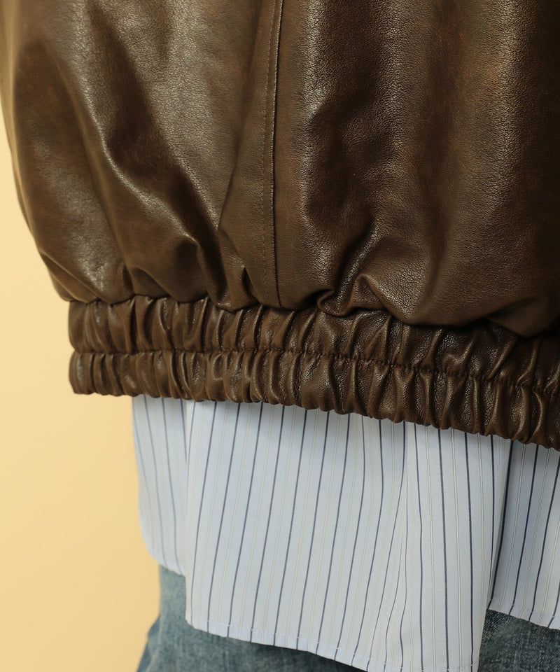 合成皮革 ステンカラー オーバーサイズ ヴィンテージライク ブルゾン