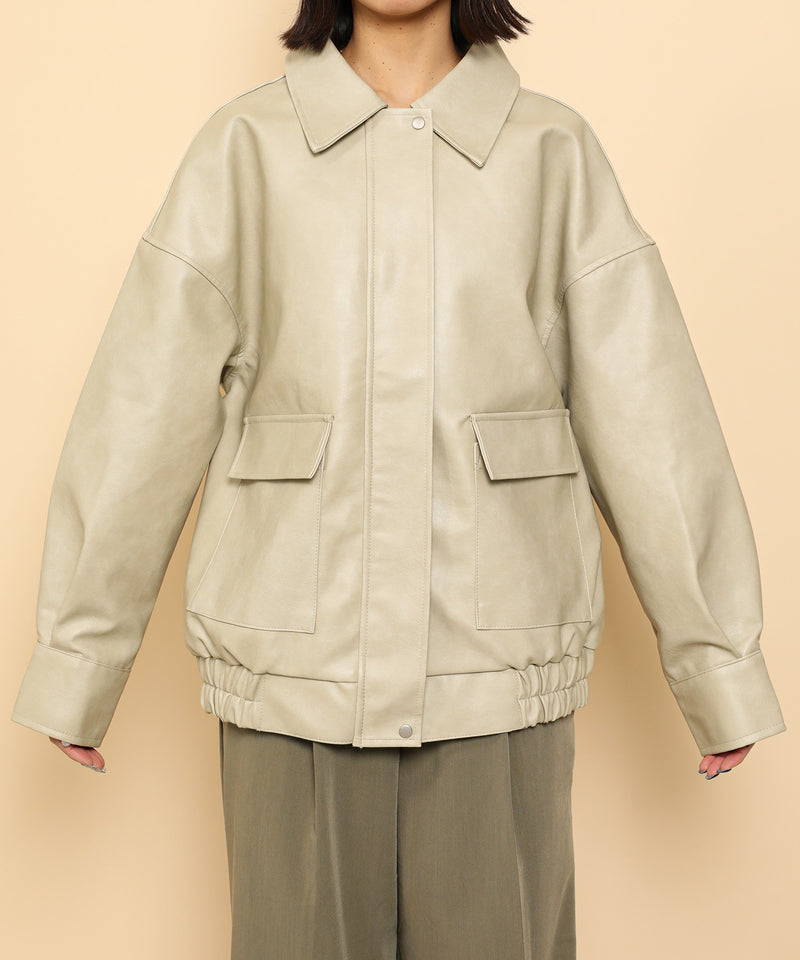 合成皮革 ステンカラー オーバーサイズ ヴィンテージライク ブルゾン