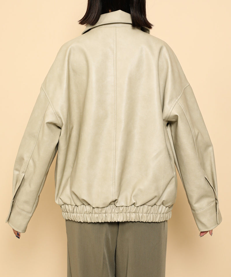 合成皮革 ステンカラー オーバーサイズ ヴィンテージライク ブルゾン