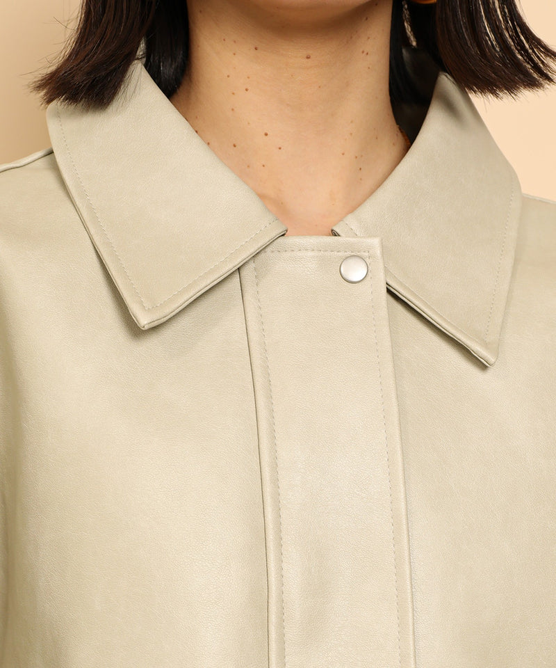 合成皮革 ステンカラー オーバーサイズ ヴィンテージライク ブルゾン